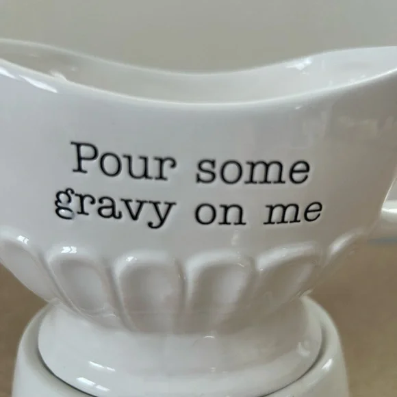 Mud Pie White Ceramic Gravy Boat with Warmer - Picture 2 of 8